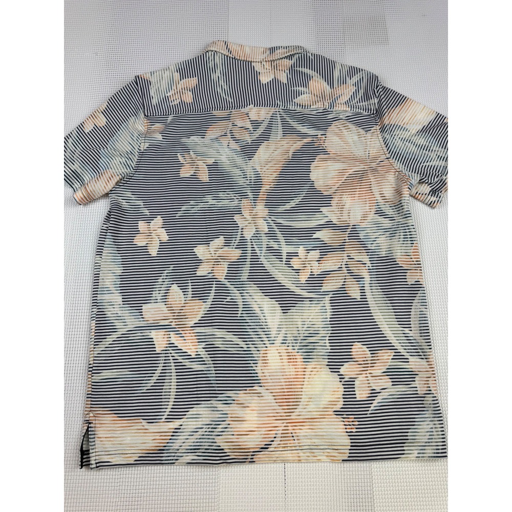 Aloha Bay Mens Large Floral Striped Textured Knit Button Down Shirt Navy New - Picture 10 of 13
